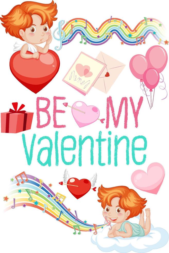 Valentine theme with cupid and rainbow vector