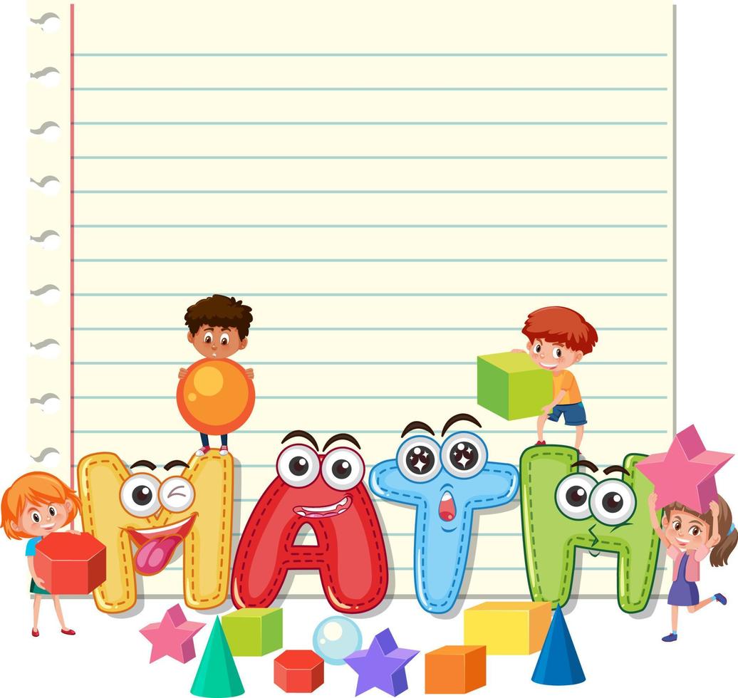 Blank paper with math logo and children vector