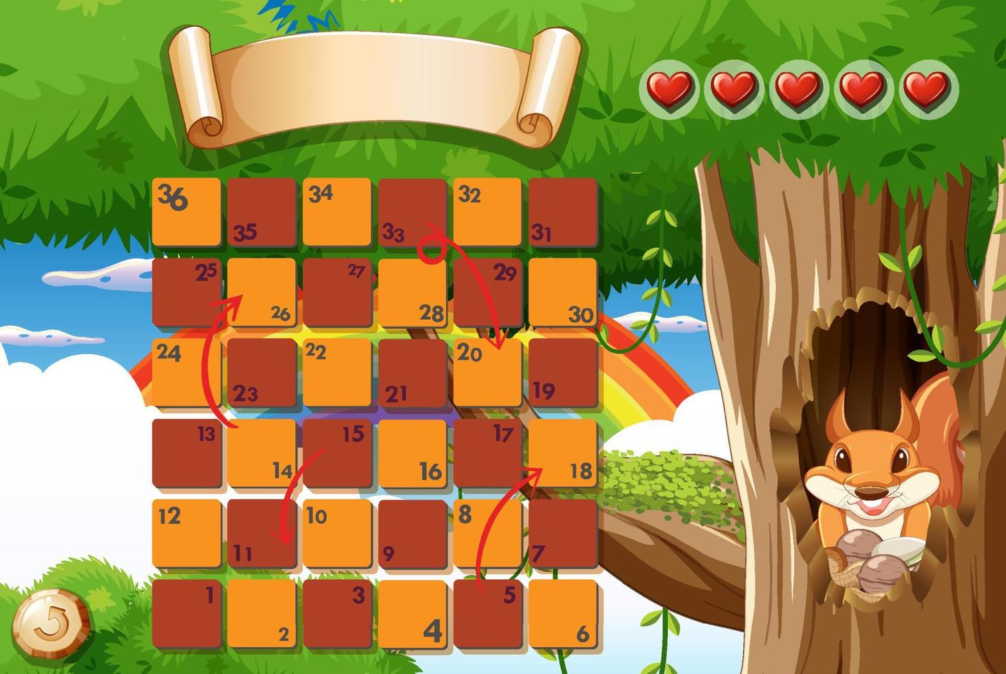 Boardgame template with squirrel in background vector