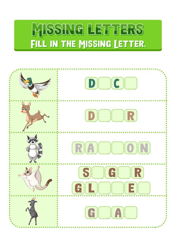 Fill the missing letter of each word worksheet for children 7092965 Vector Art at Vecteezy Fill the missing letter of each word worksheet for children 7092965 Vector Art at Vecteezy