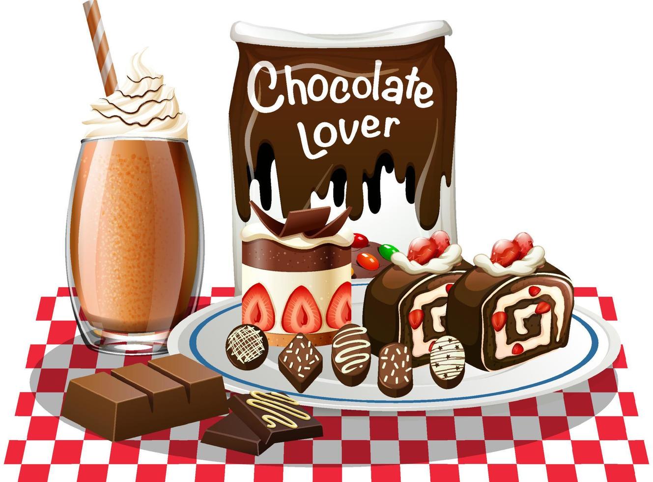 Chocolate dessert and beverage set vector