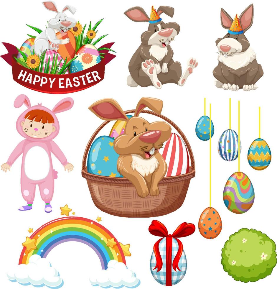 Easter theme with bunny and eggs vector