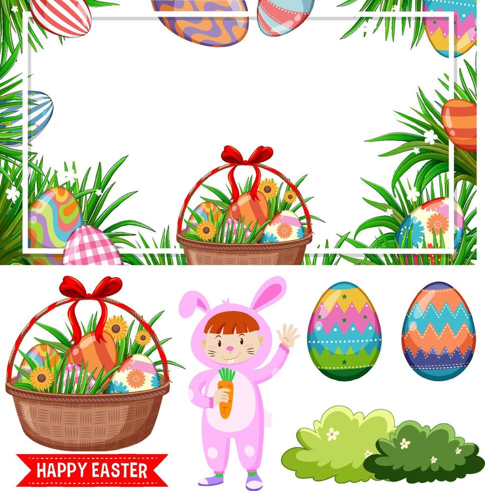 tema de pascua con huevos y conejito vector