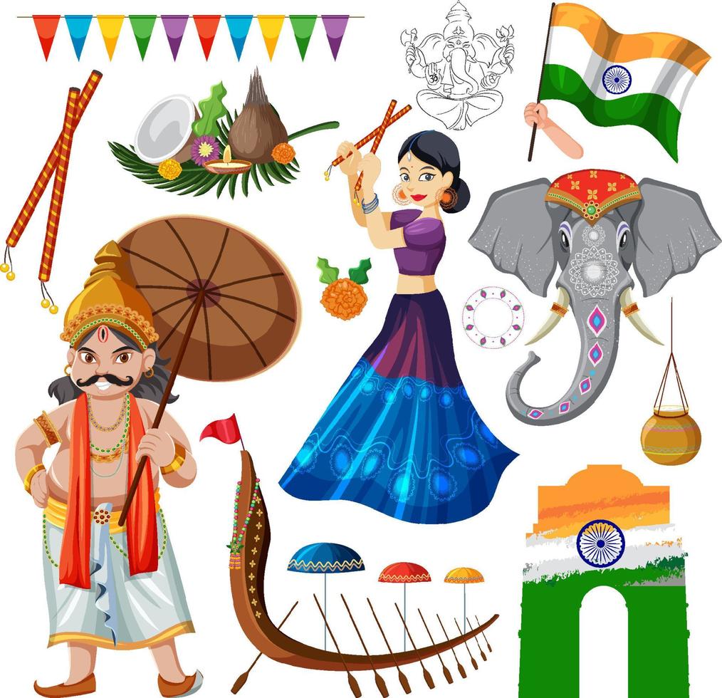 Set of Indian culture objects and symbols vector