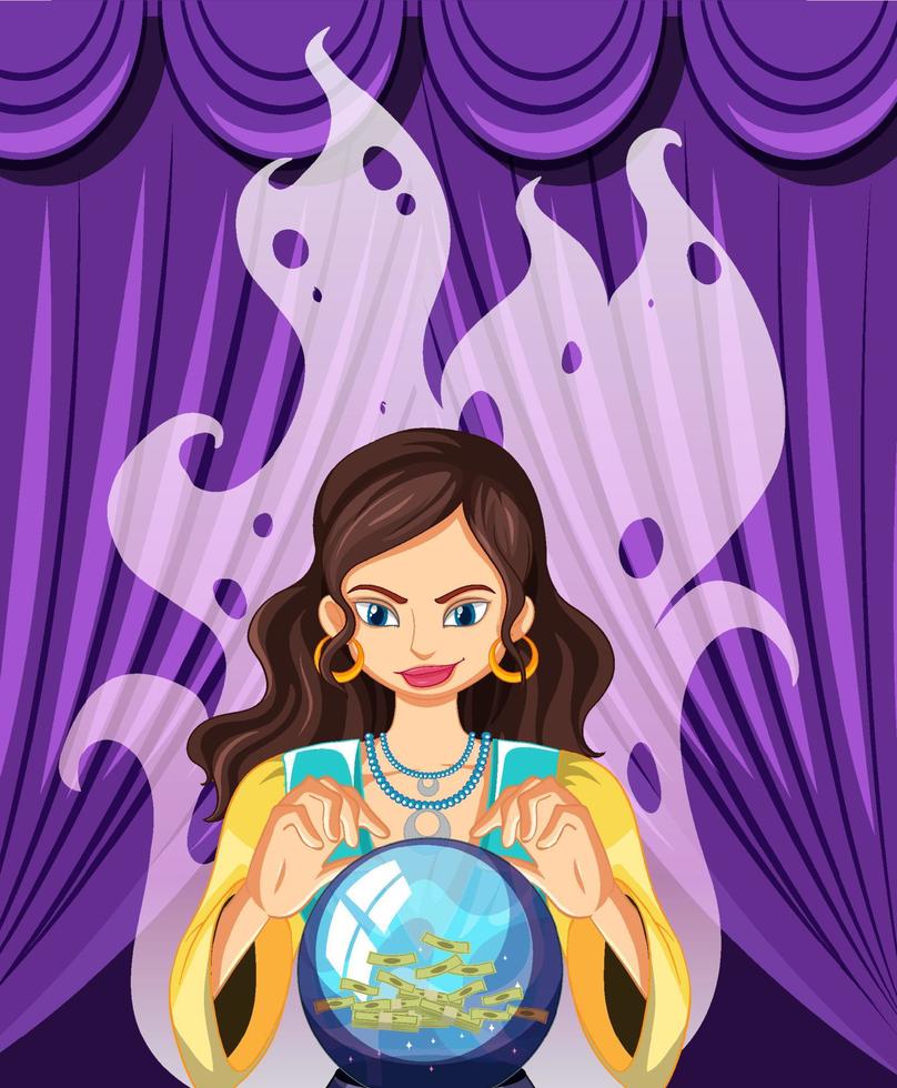 Fortune teller with crystal ball vector