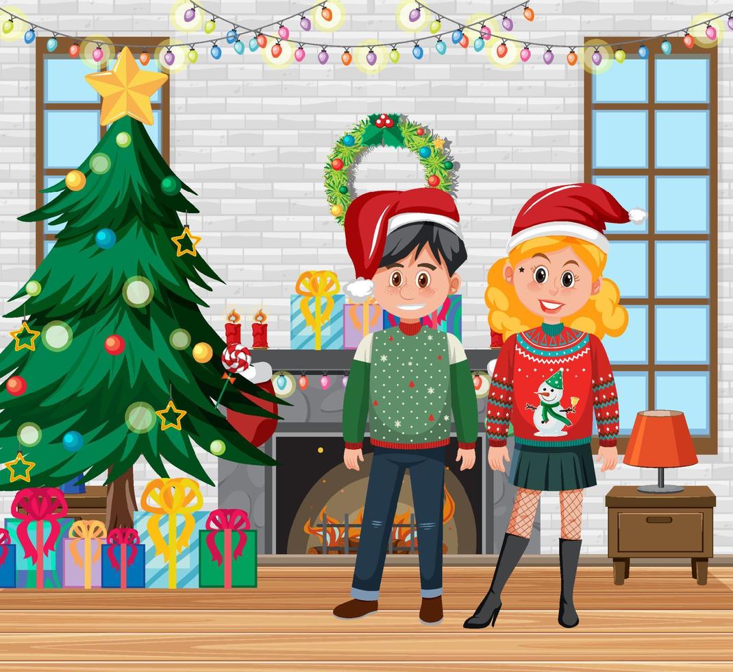 Christmas holidays with family at home vector