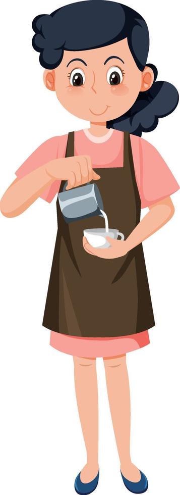 mujer vertiendo leche en taza vector