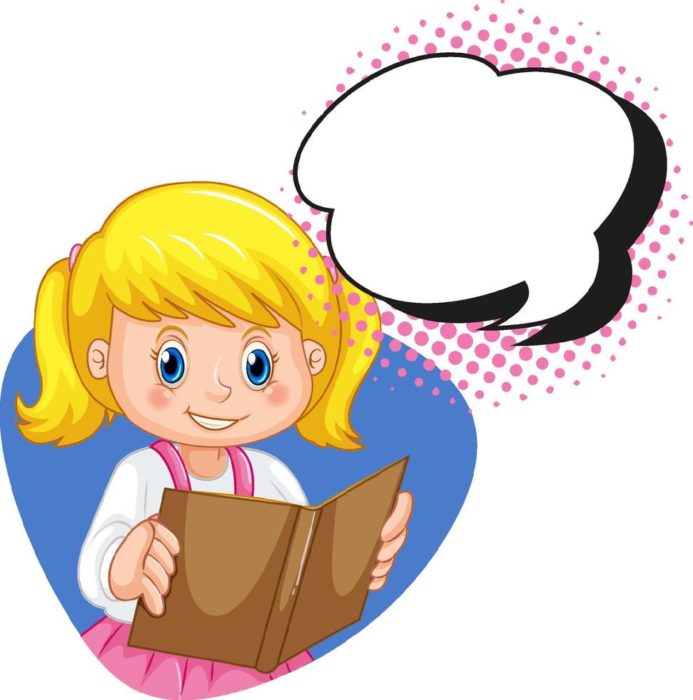 Speech bubble template with girl reading vector