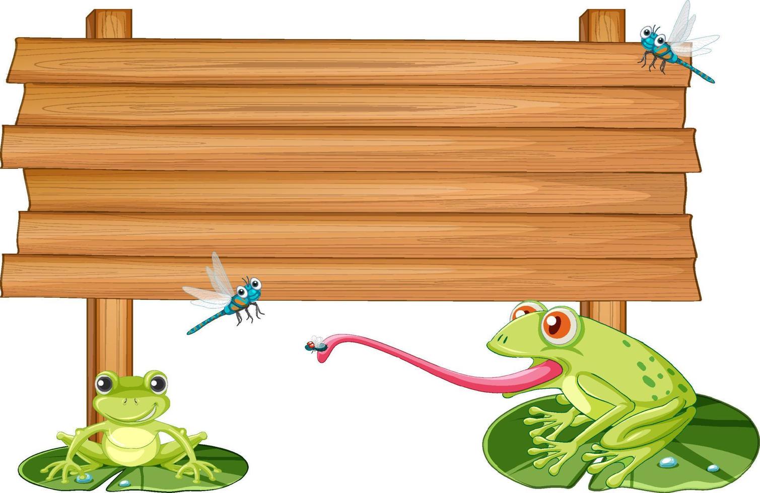 letrero de madera en blanco con ranas vector