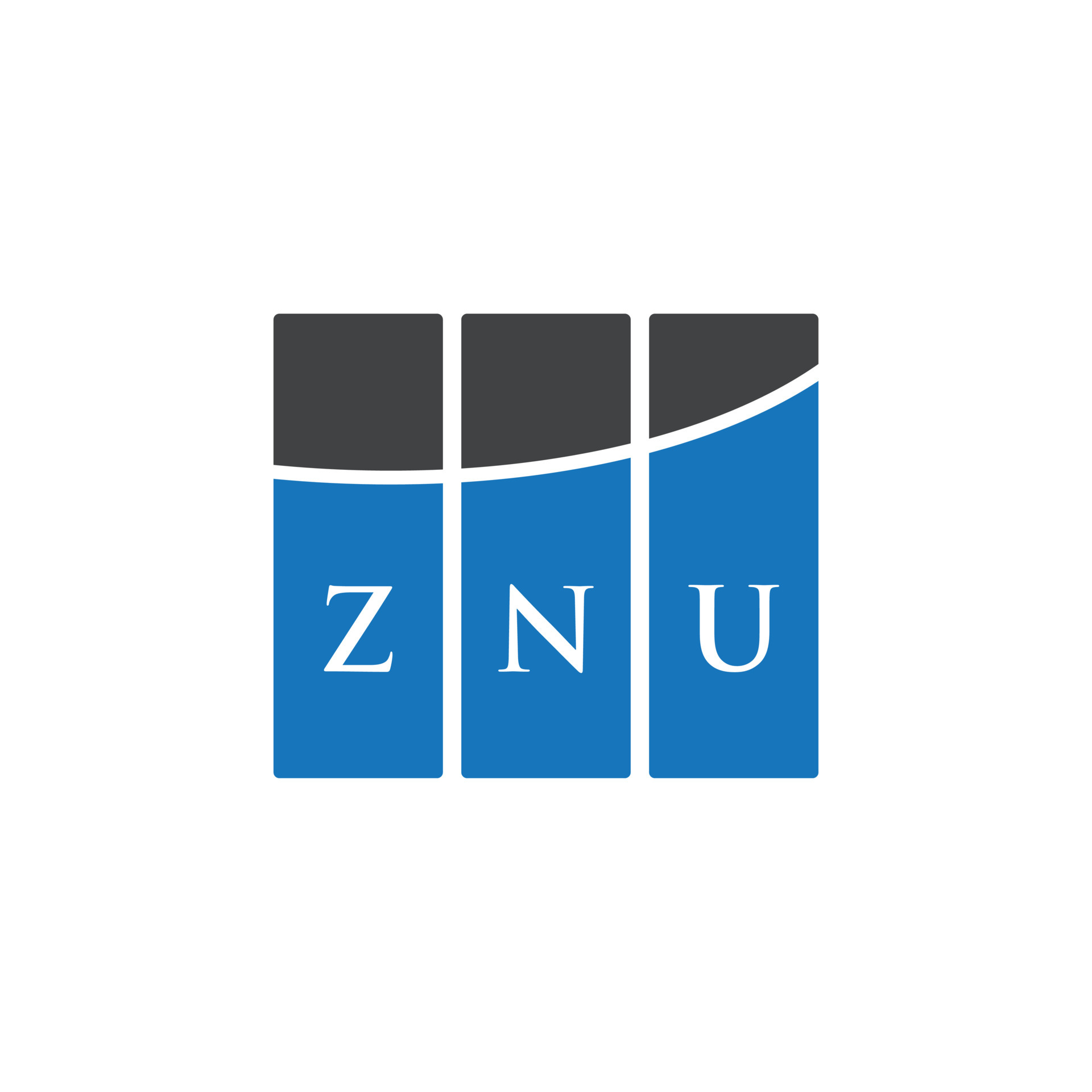 ZNU letter logo design on white background. ZNU creative initials