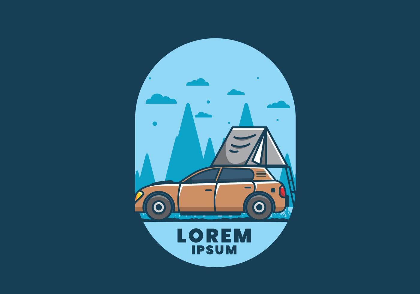 Camping with car flat illustration vector