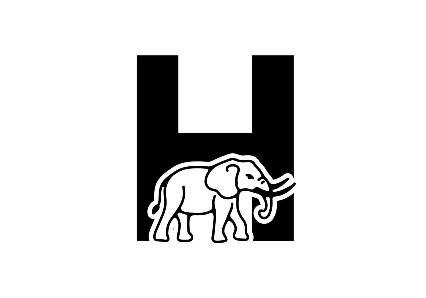 Initial letter H with elephant shape line art vector