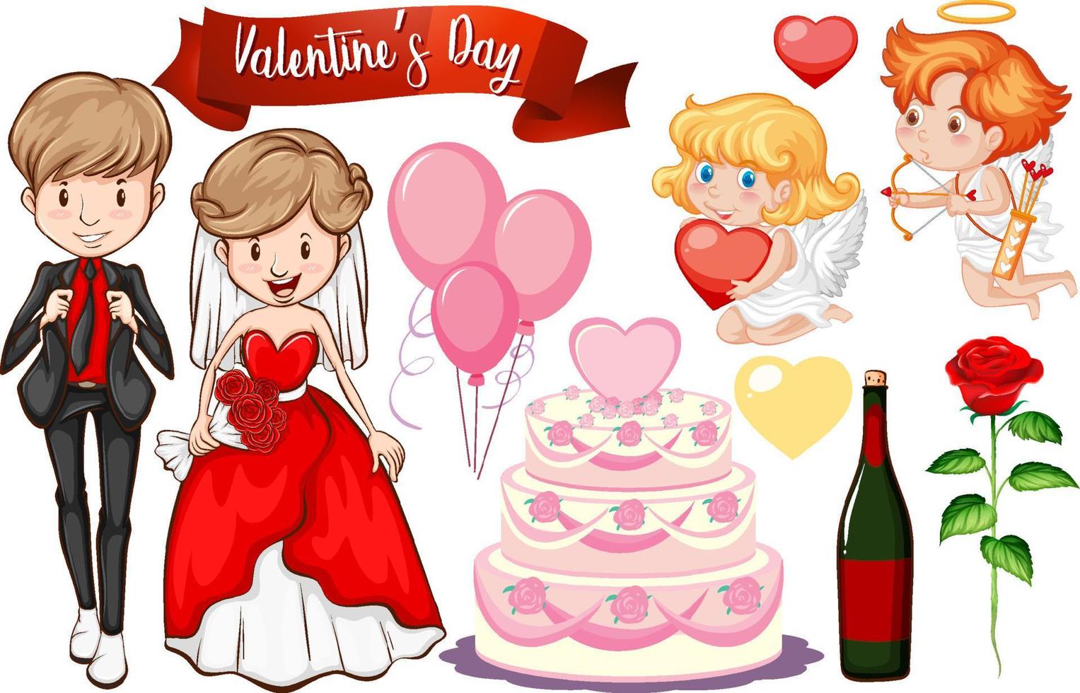 tema de san valentin con cupido y pastel vector