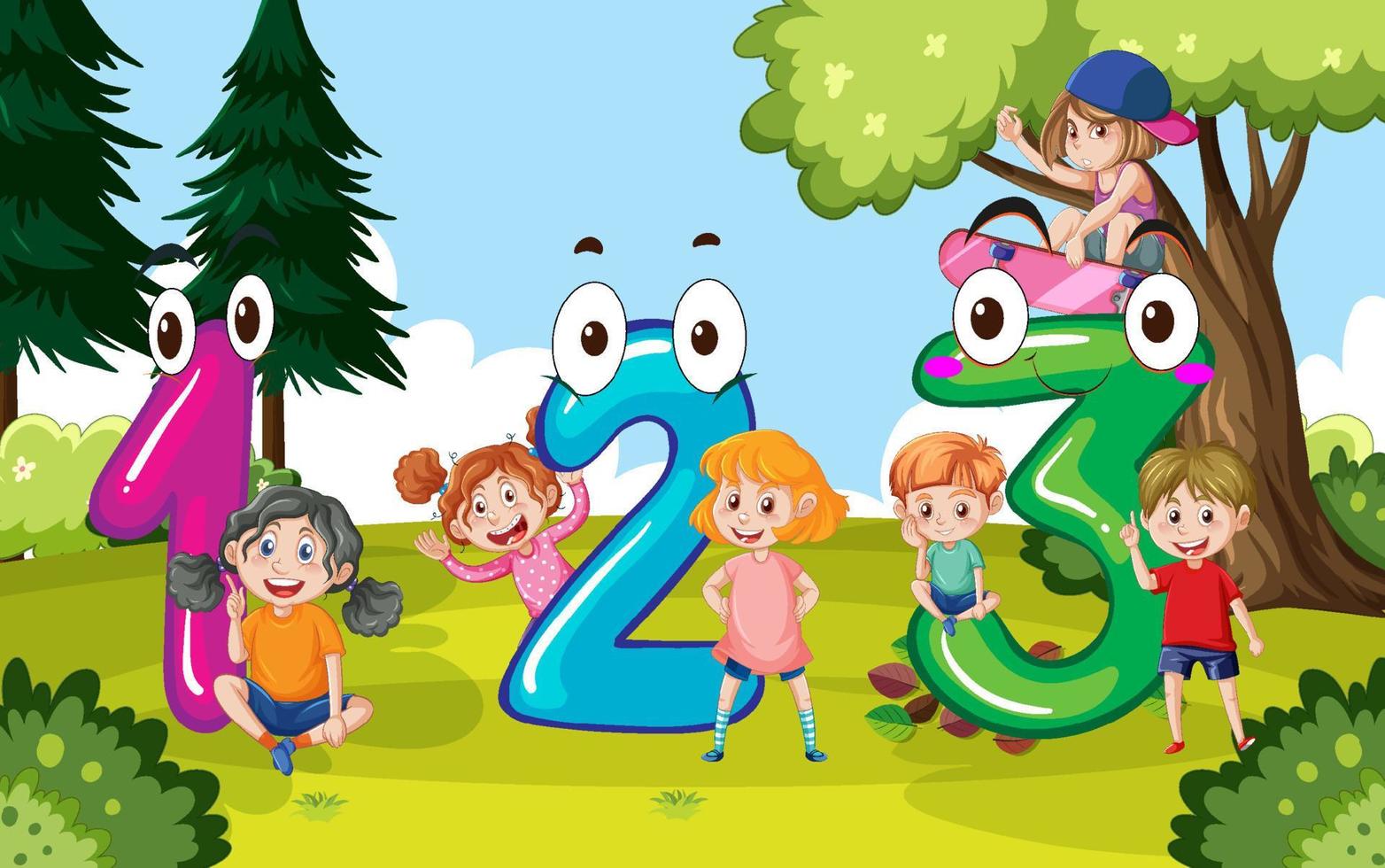 Children cartoon character with numbers vector