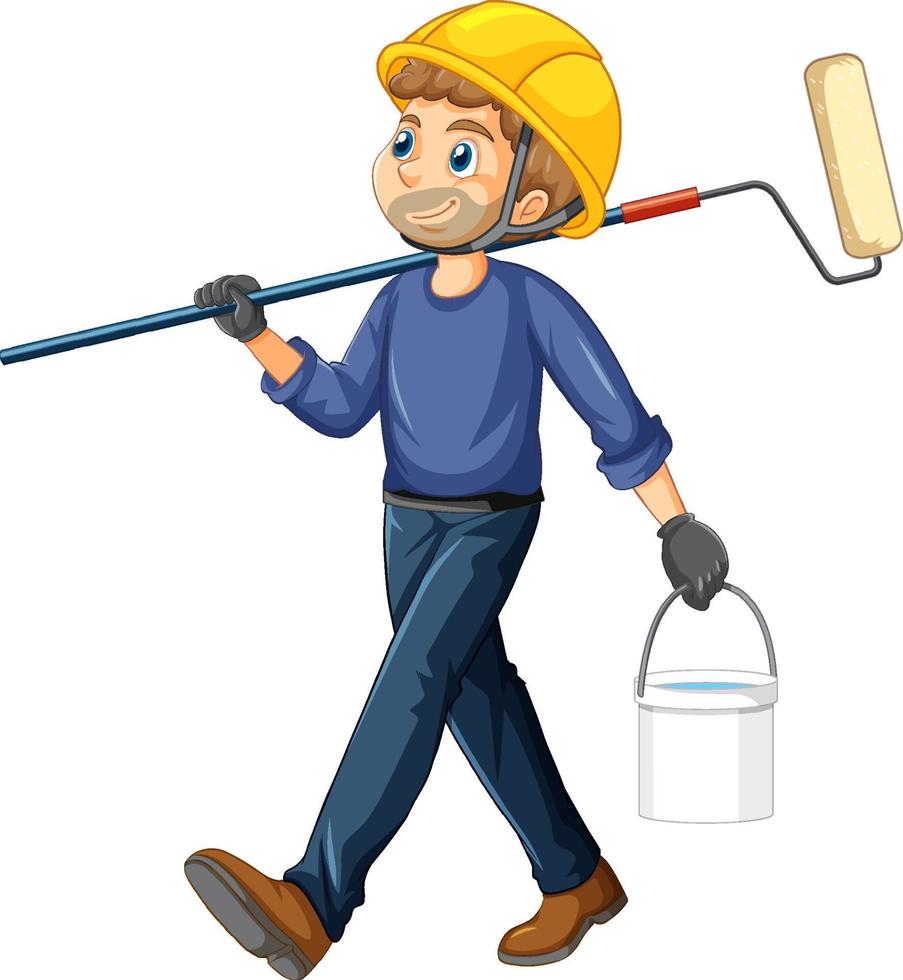 Painter construction worker cartoon character vector