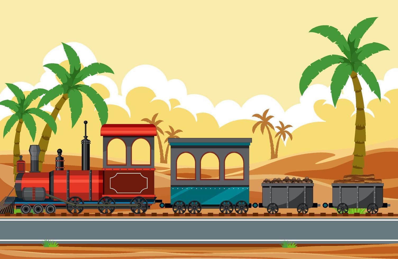 Outdoor scene with a steam locomotive train vector