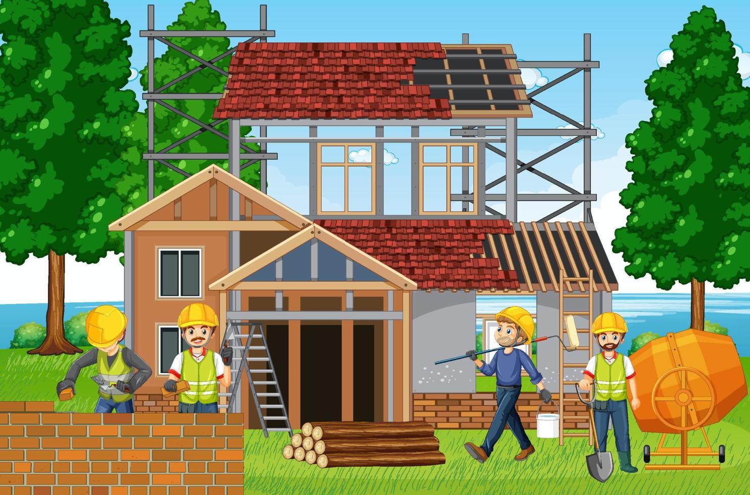 Construction site with workers vector