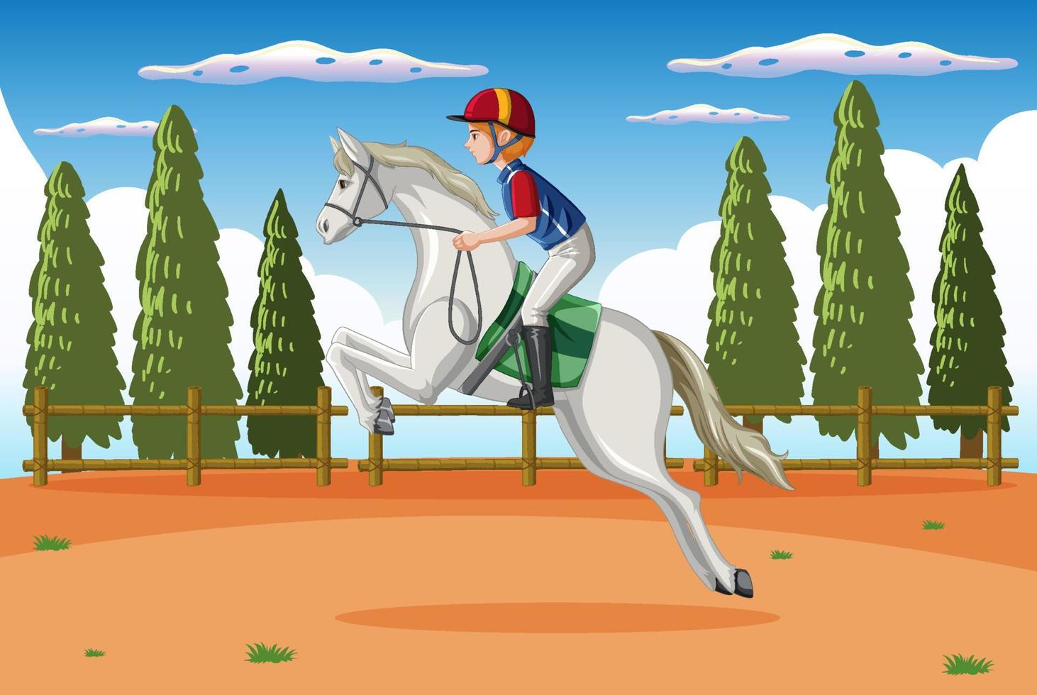 escena de equitación con jinete y caballo vector