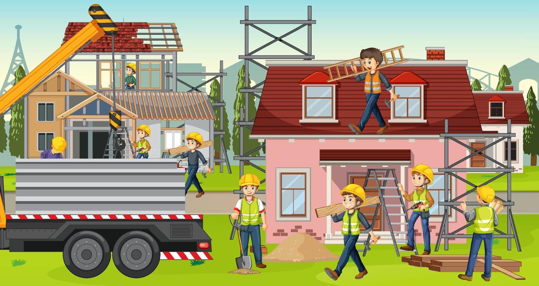 Construction site with workers vector