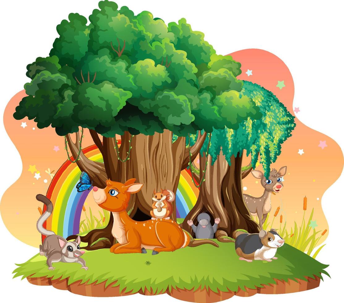Isolated scene with different cute animals vector