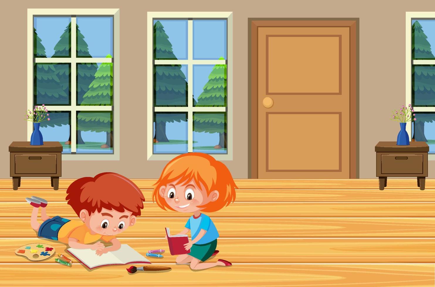 Children doing homework at home vector
