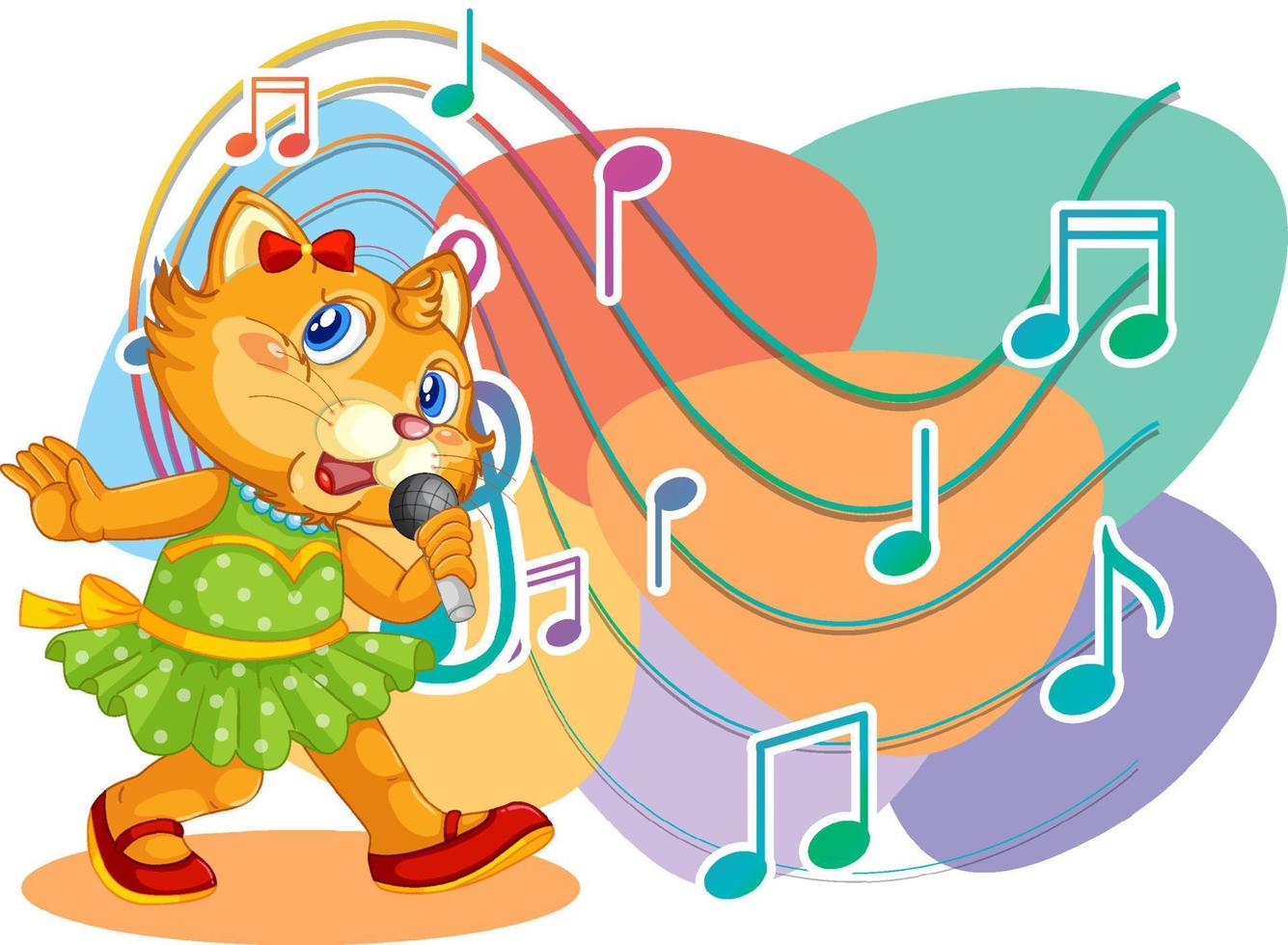 Singer cat cartoon with music melody symbols vector
