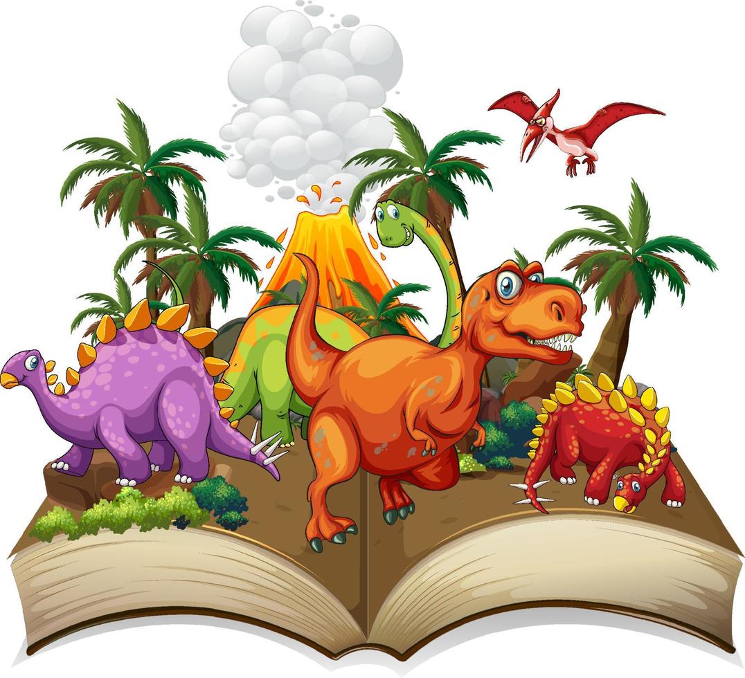 libro de dinosaurio en el bosque vector