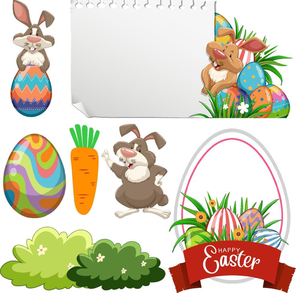 tema de pascua con conejito y huevos vector