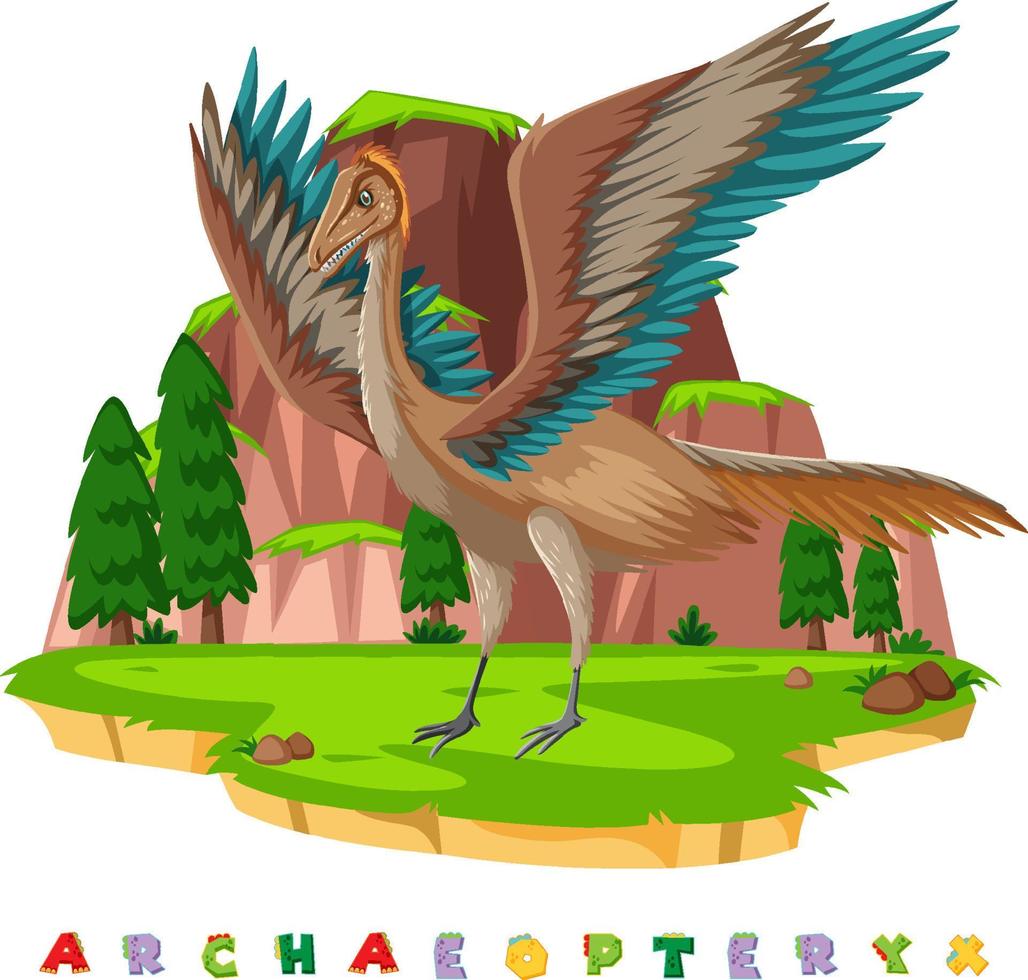 wordcard de dinosaurio para archaeopteryx vector