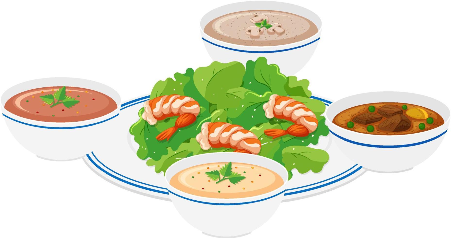 concepto de comida saludable con ensalada de camarones vector