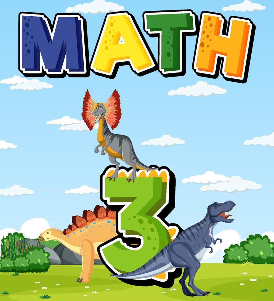 tres dinosaurios con dibujos animados número tres vector