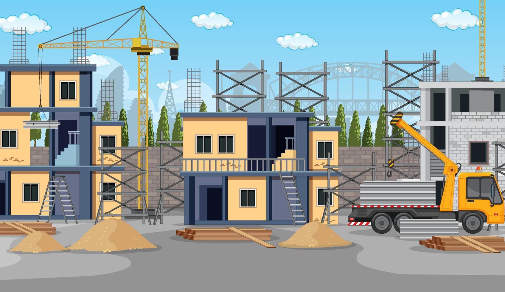 Cartoon scene of building construction site 7094980 Vector Art at Vecteezy