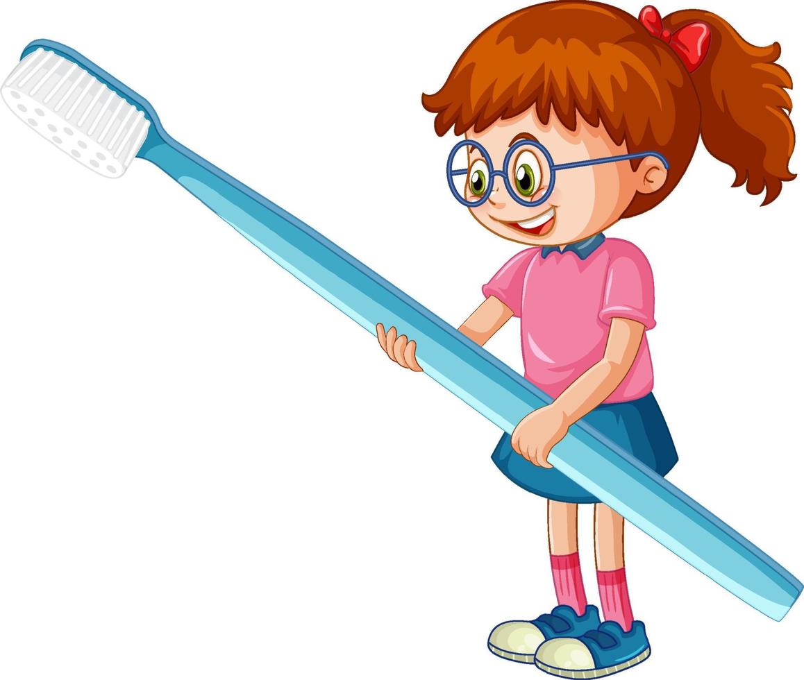 A little girl holding toothbrush on white background vector