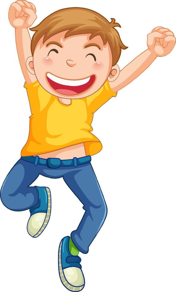 Happy boy jumping cartoon character vector