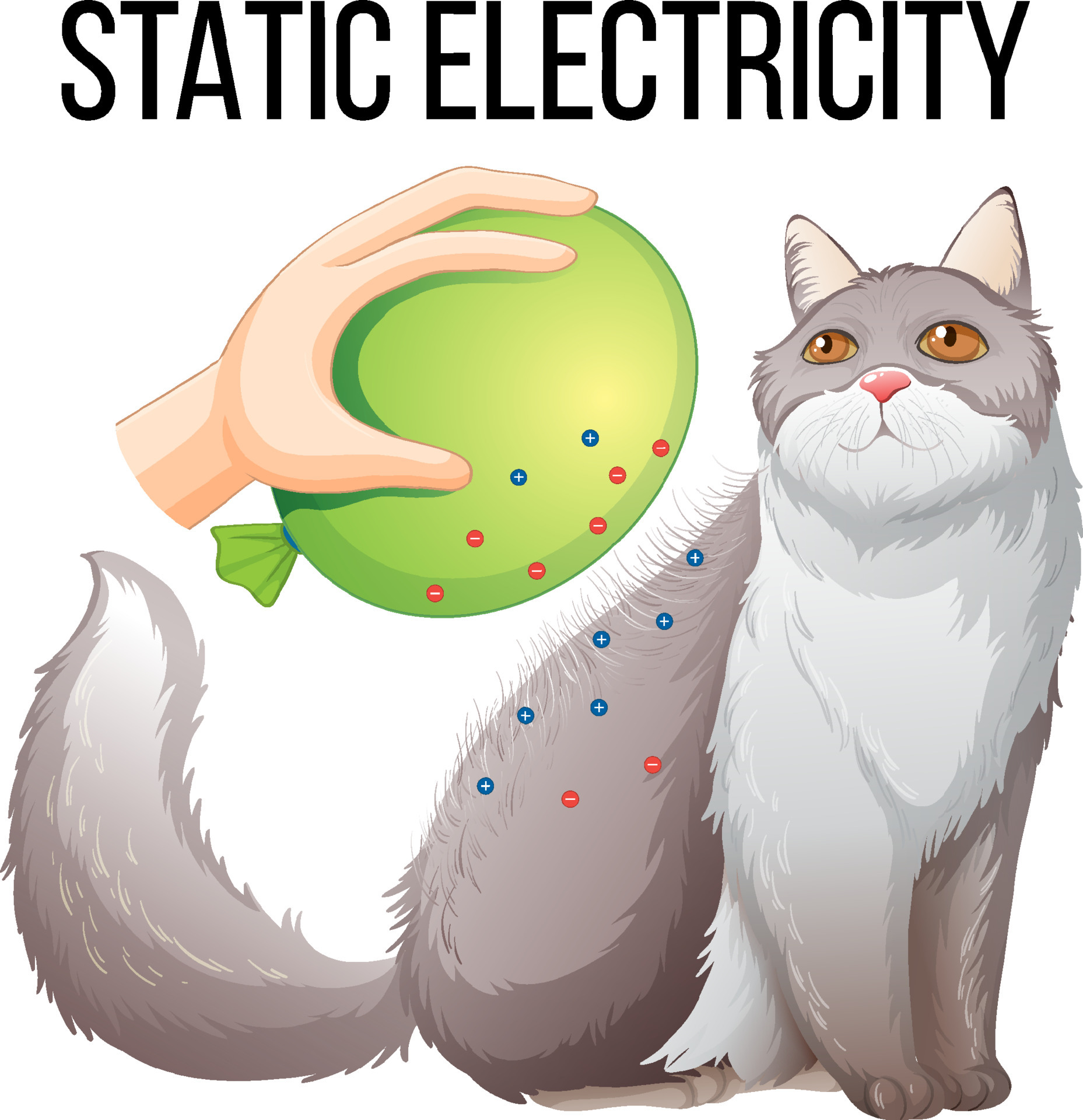 Static electricity experiment with balloon and cat 7094994 Vector Art