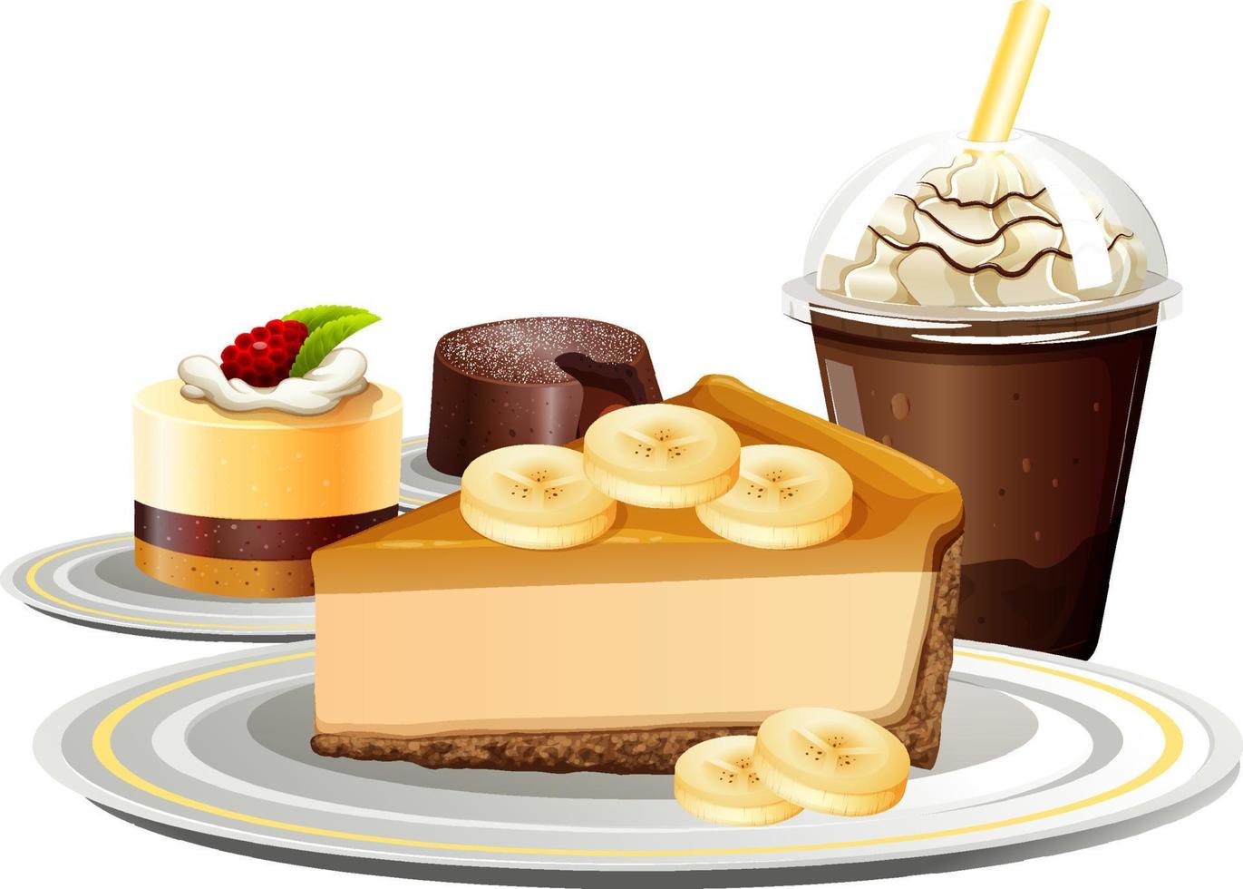 postre y bebida con banoffee y chocolate frappe vector