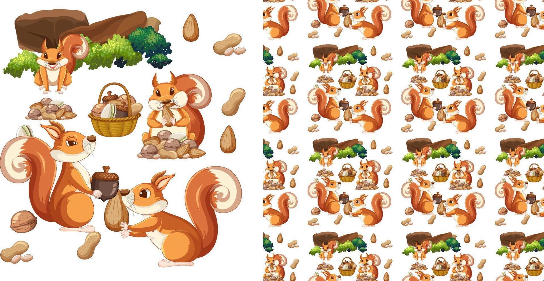 Seamless background with squirrels and walnuts vector