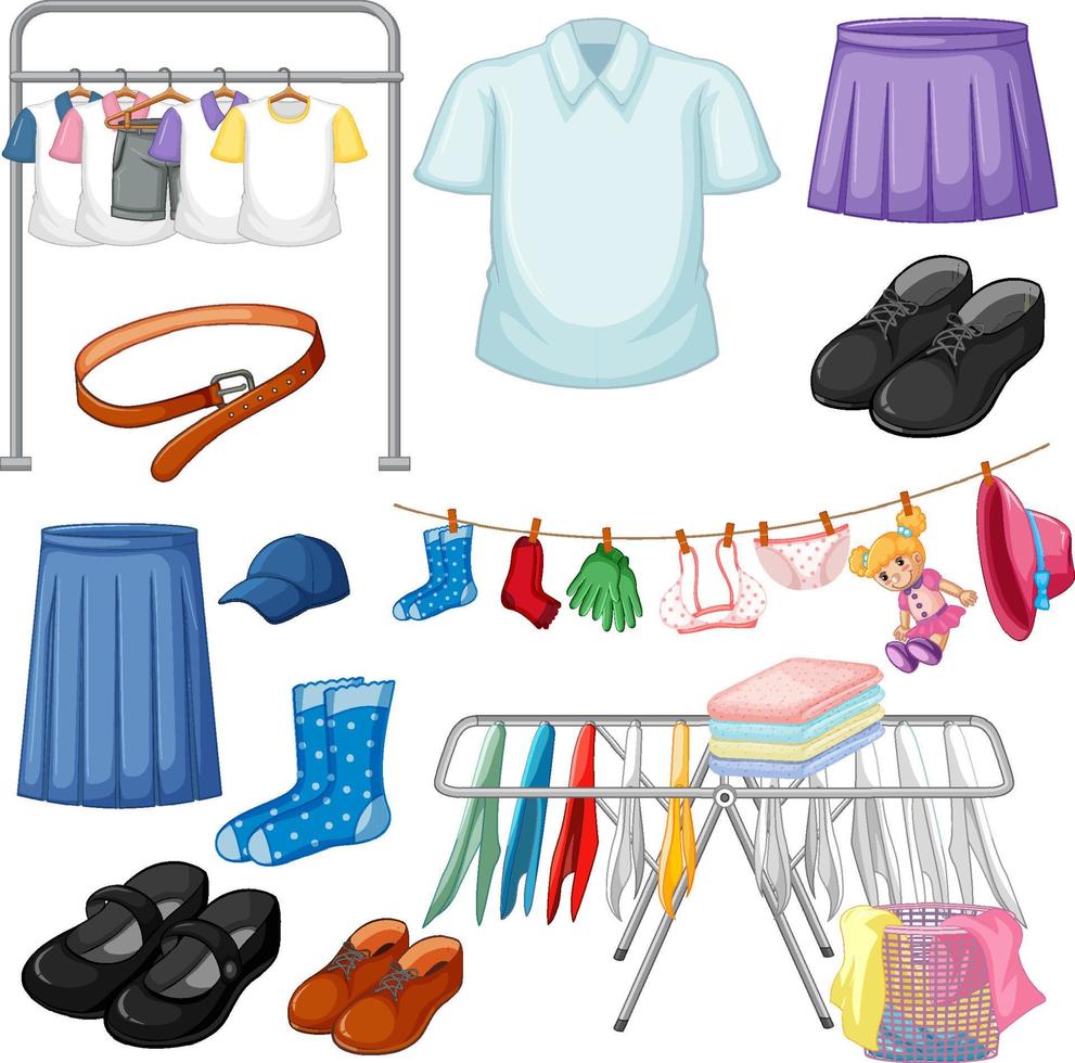 A set of different cloth on white background vector