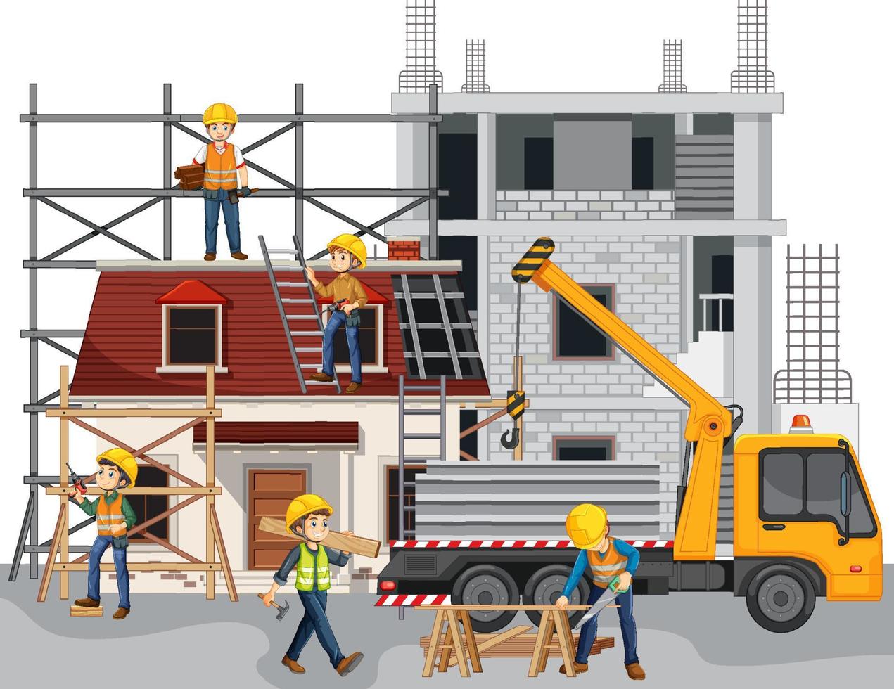 Isolated construction site with workers vector