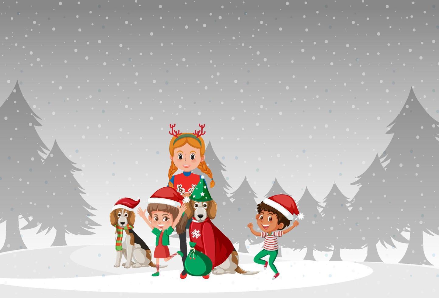 Christmas holidays with children in snow vector