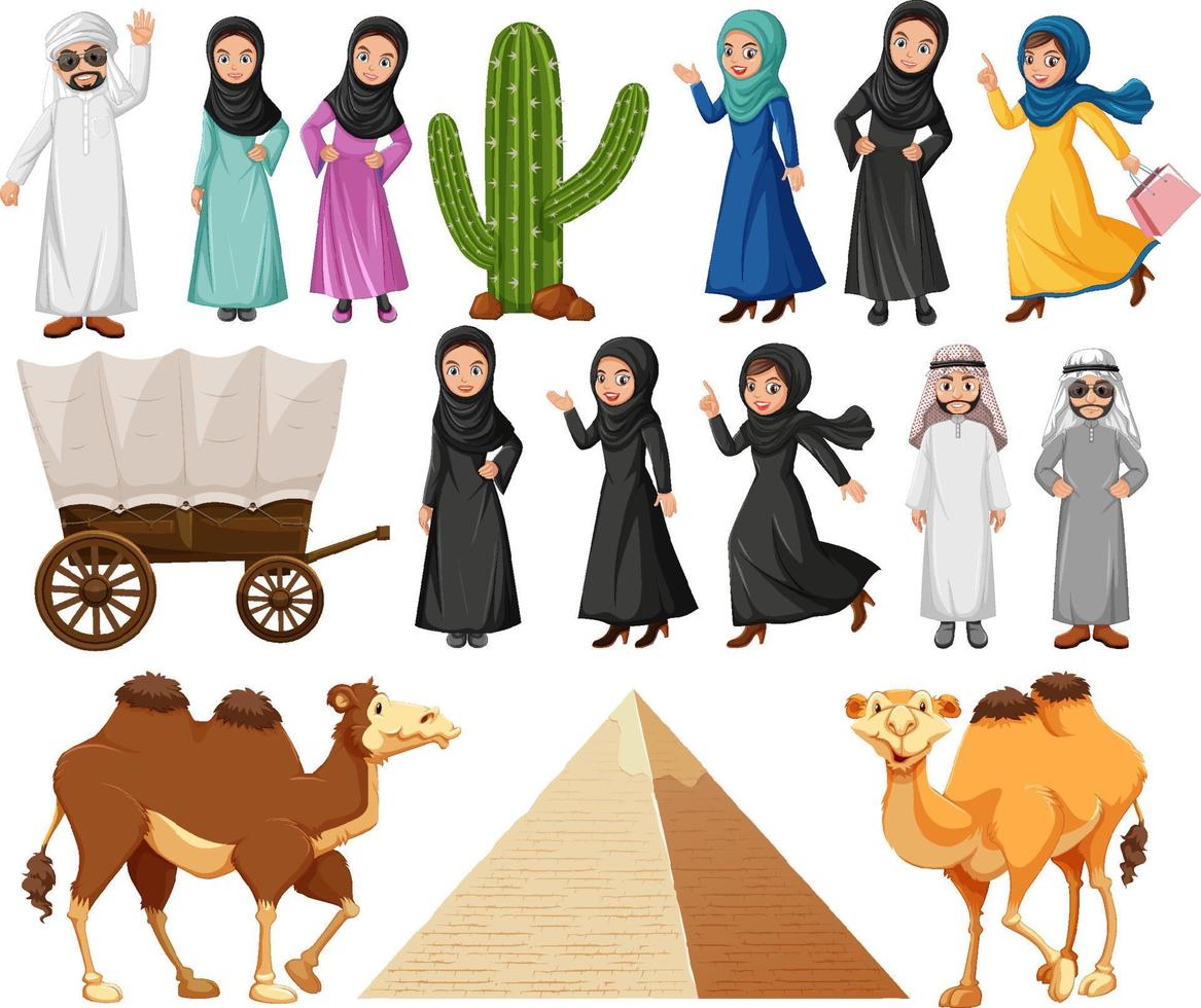 Arabic people with pyramid and camel vector