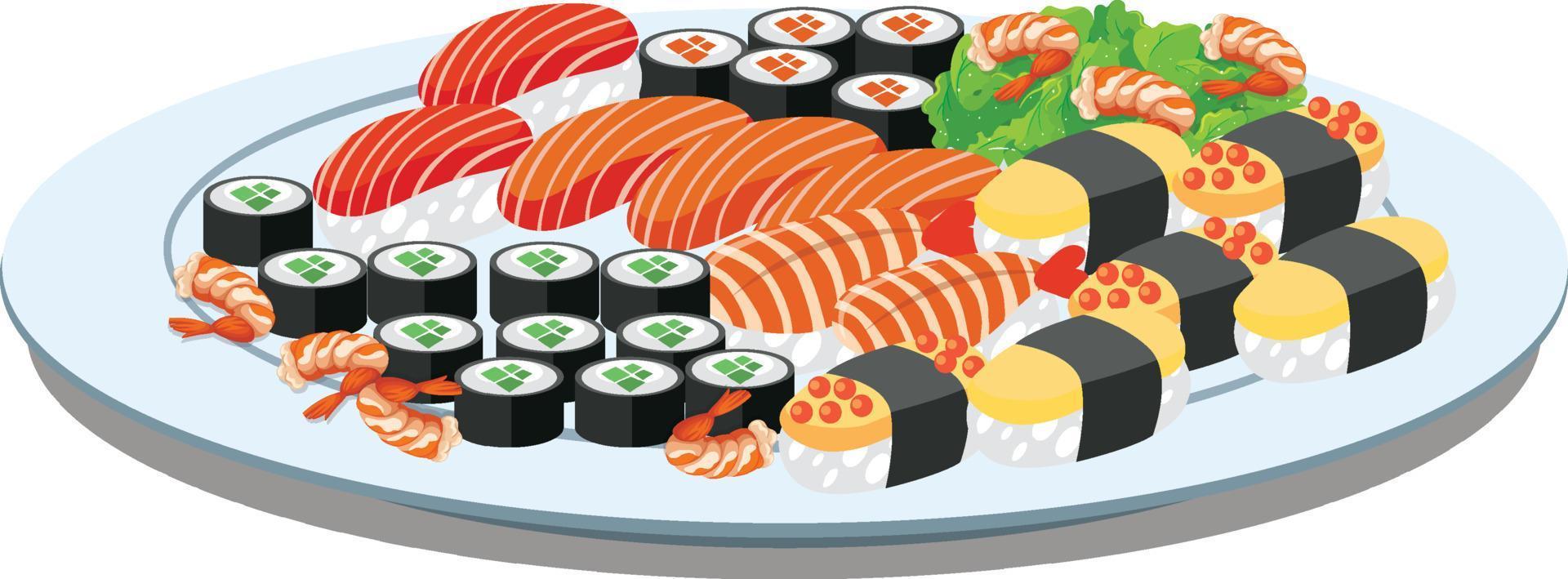 comida japonesa con sushi en un plato vector