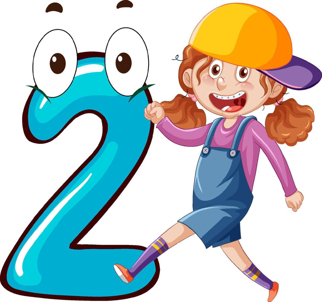A girl with number two cartoon vector