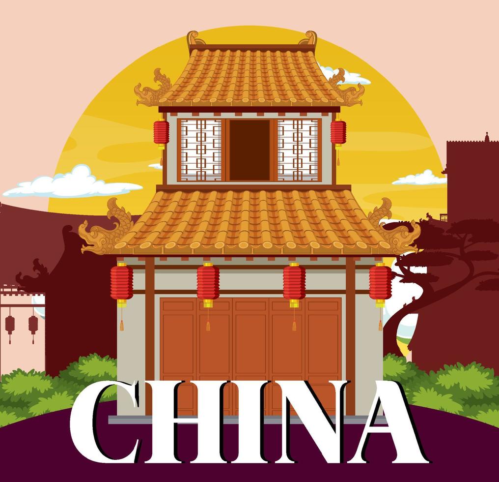 fondo de construcción de casas de tradición china vector