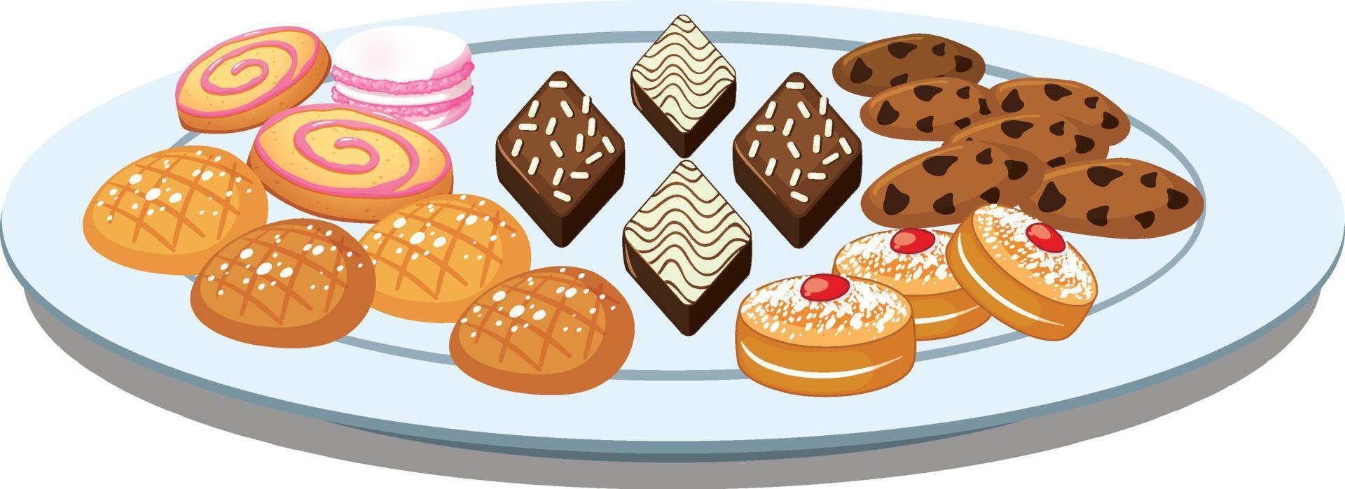 Different cookies on a plate vector