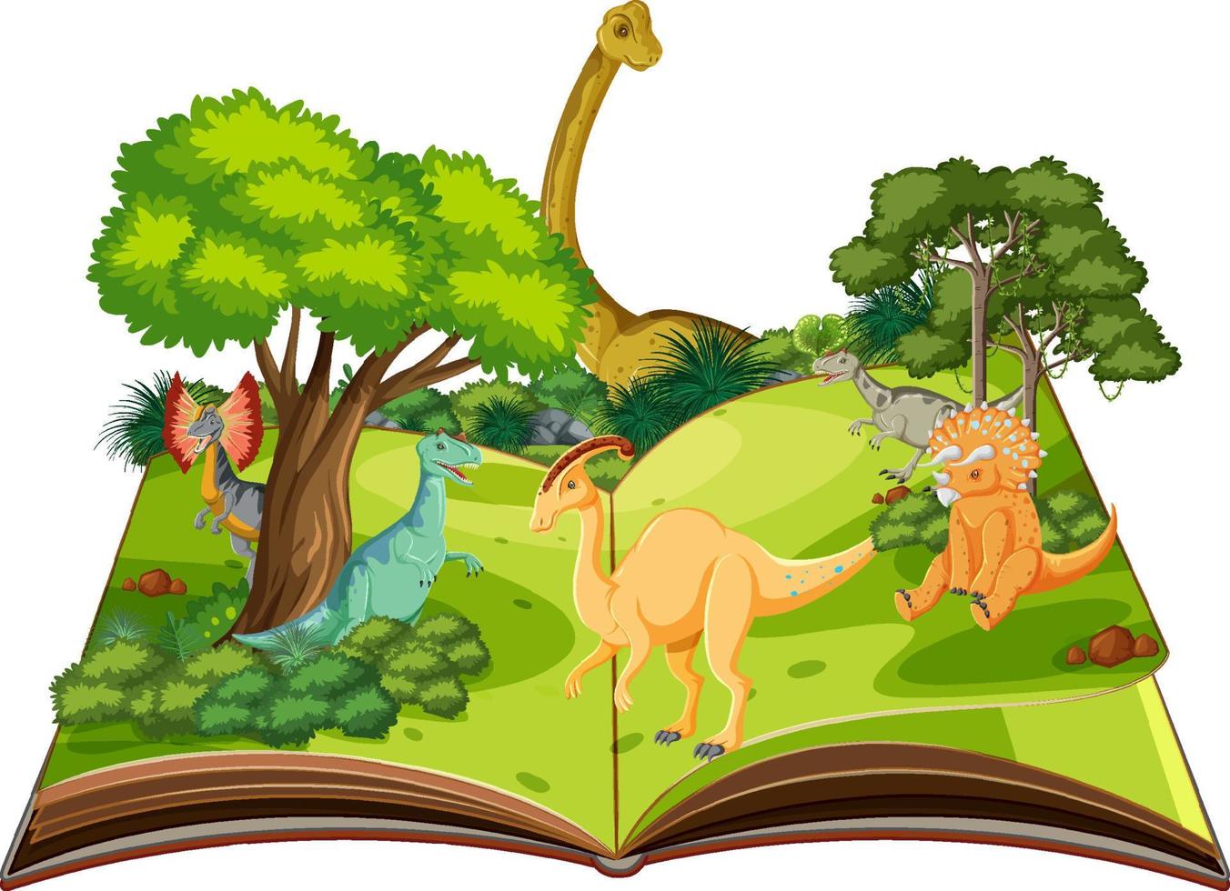 Pop up book with outdoor nature scene and dinosaur vector