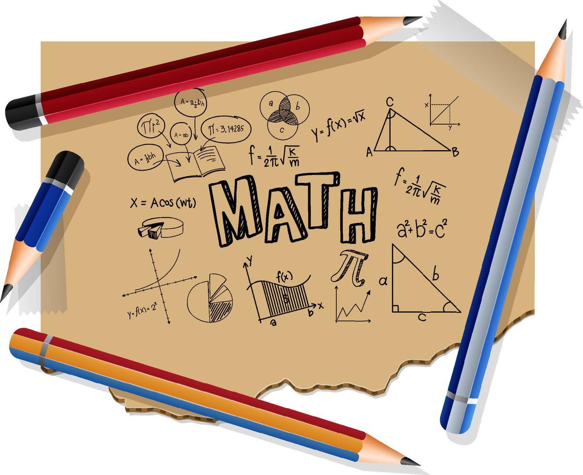 Doodle fórmula matemática con fuente matemática en la página del cuaderno vector