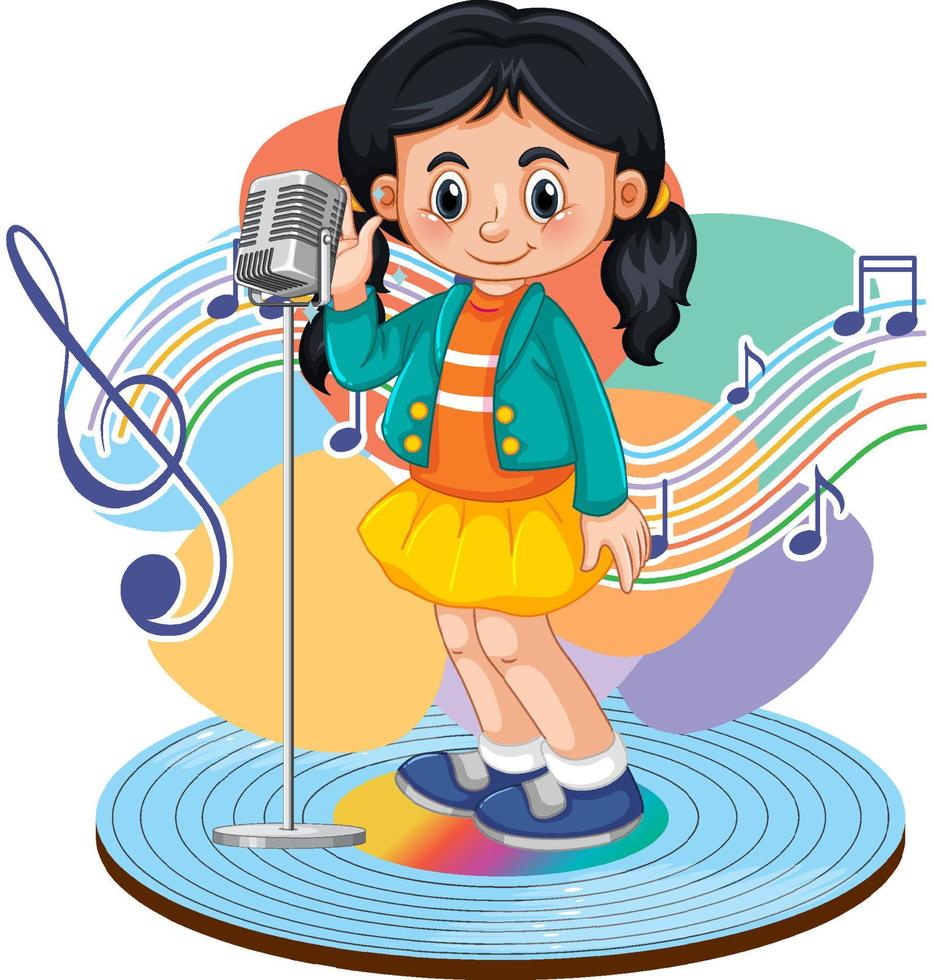 dibujos animados de chica cantante con símbolos de melodía musical vector