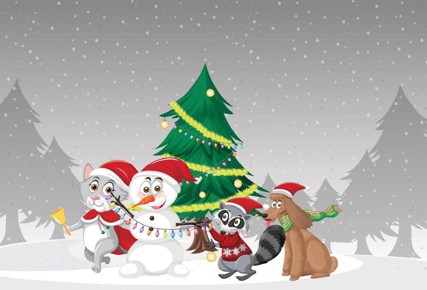 Christmas holidays with snowman and tree vector