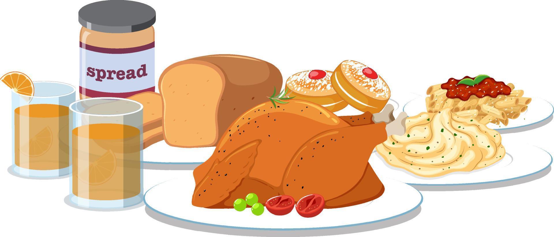 Breakfast meal set on white background vector